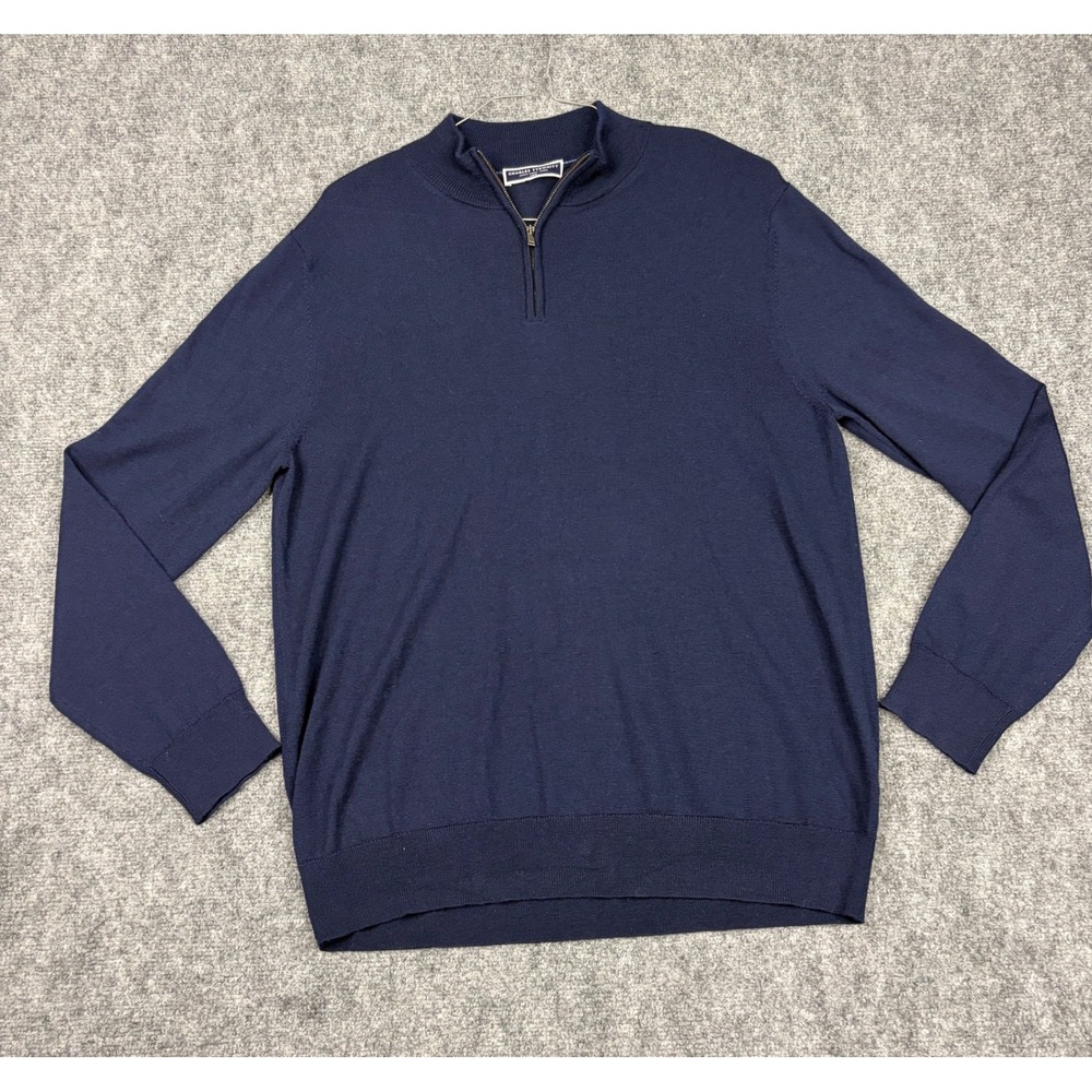 Charles Tyrwhitt Mens Quarter Zip Mock Neck Sweater Large 100% Merino Wool Navy